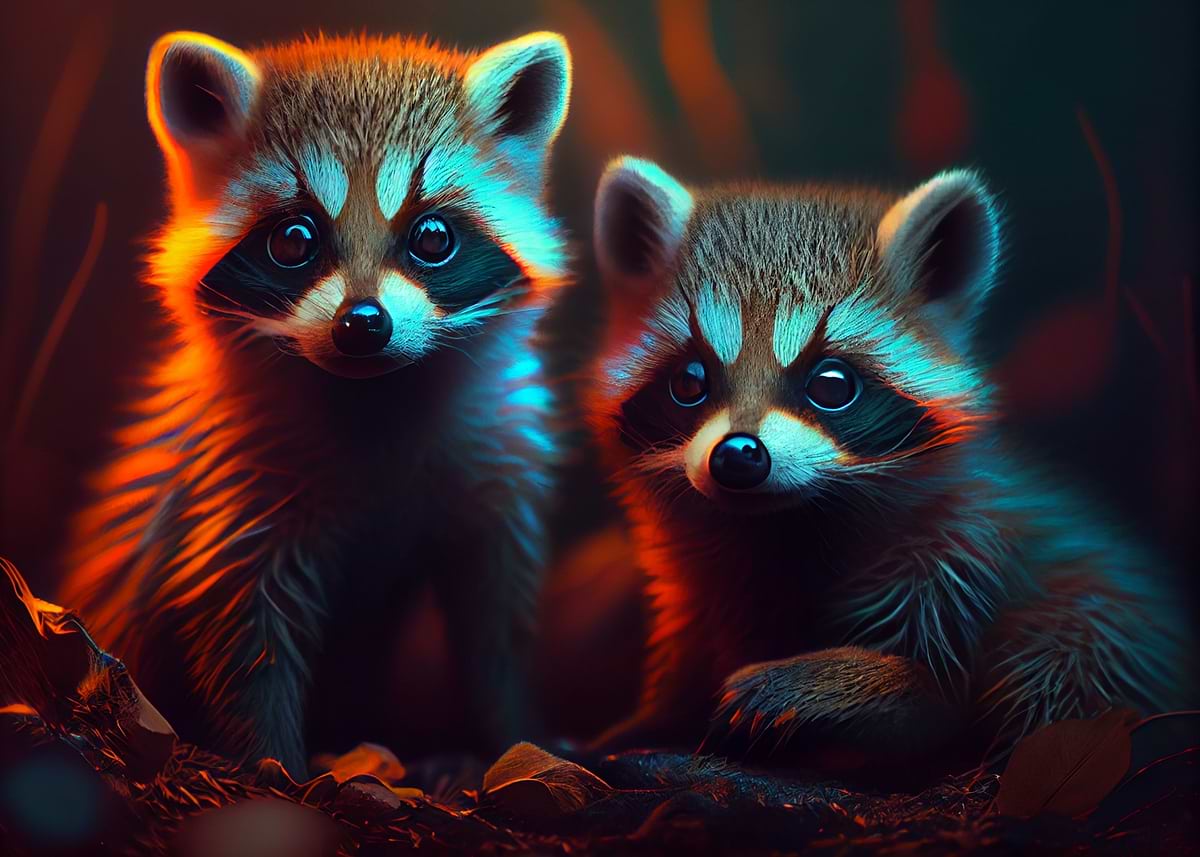 'Colorful raccoons' Poster, picture, metal print, paint by Below ...