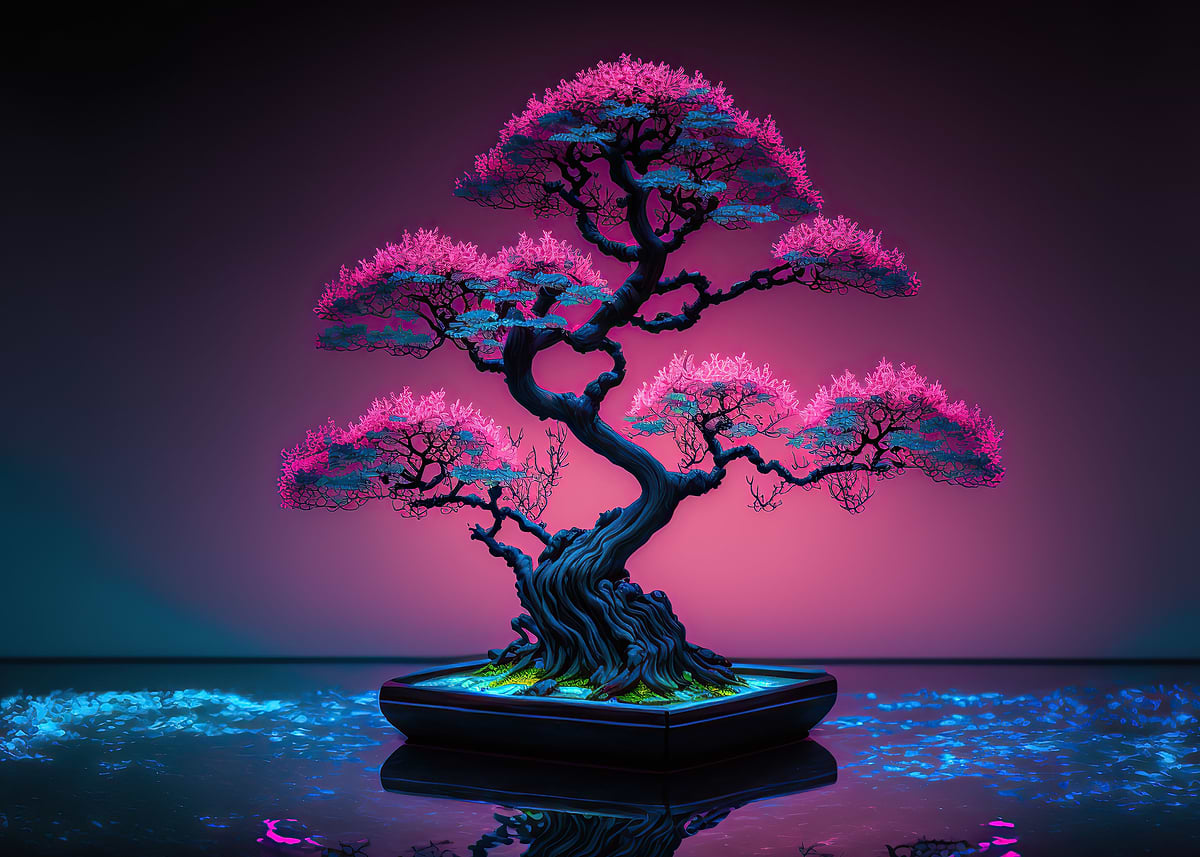 Bonsai Neon ' Poster, picture, metal print, paint by Kristofer
