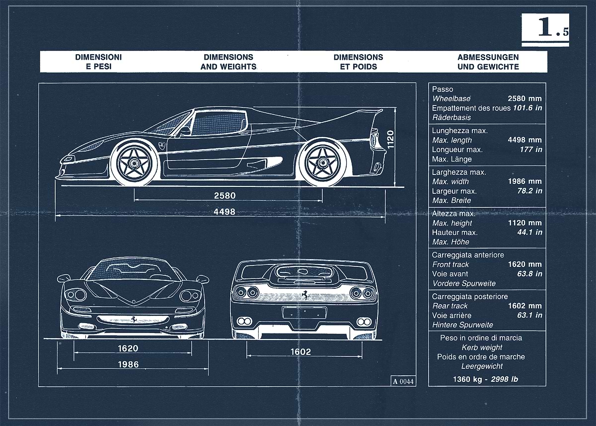Ferrari F50 Dimensions' Poster, picture, metal print, paint