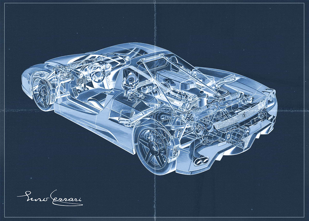 Ferrari Enzo Blueprint' Poster, picture, metal print, paint by