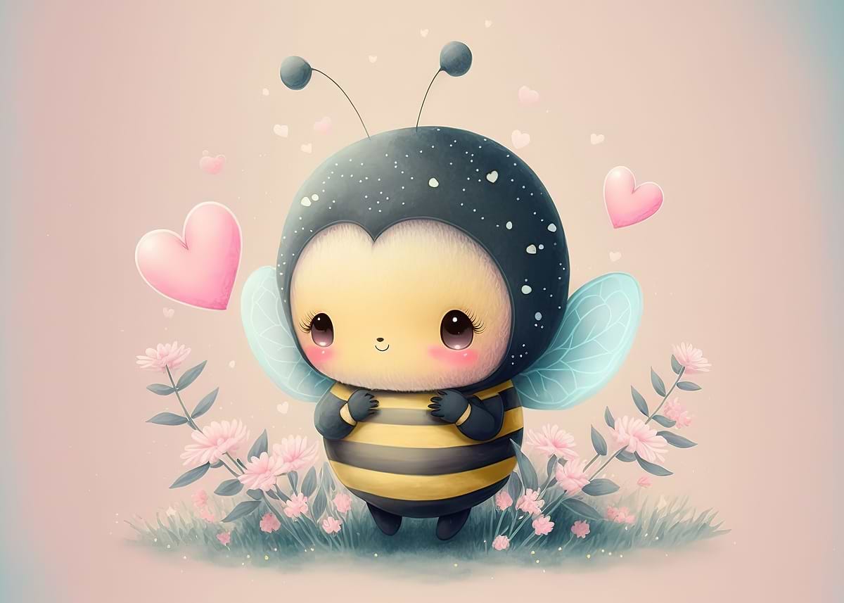 'cute bee ' Poster, picture, metal print, paint by laney tess | Displate
