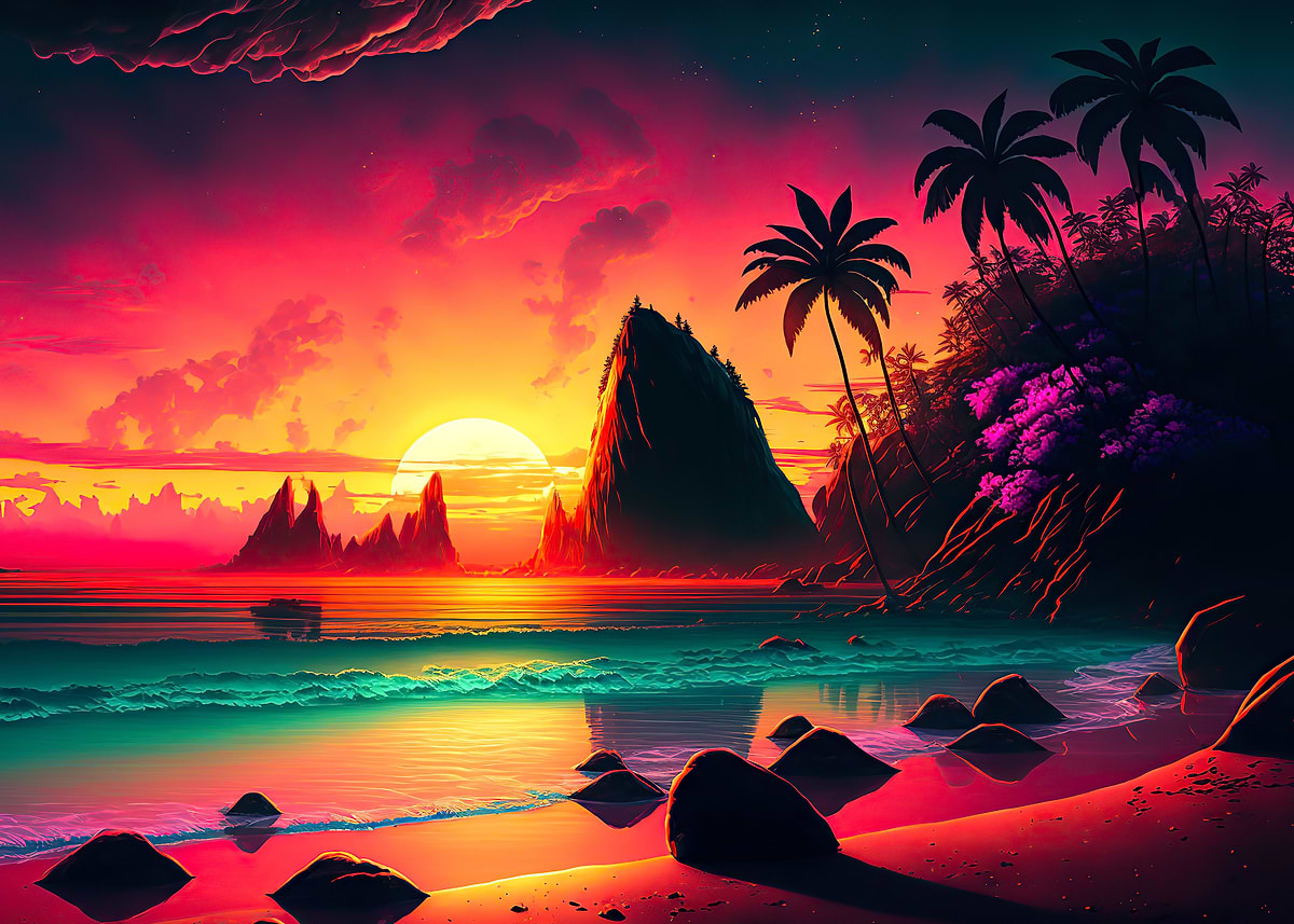 Beach sunset' Poster, picture, metal print, paint by paxtonronalda