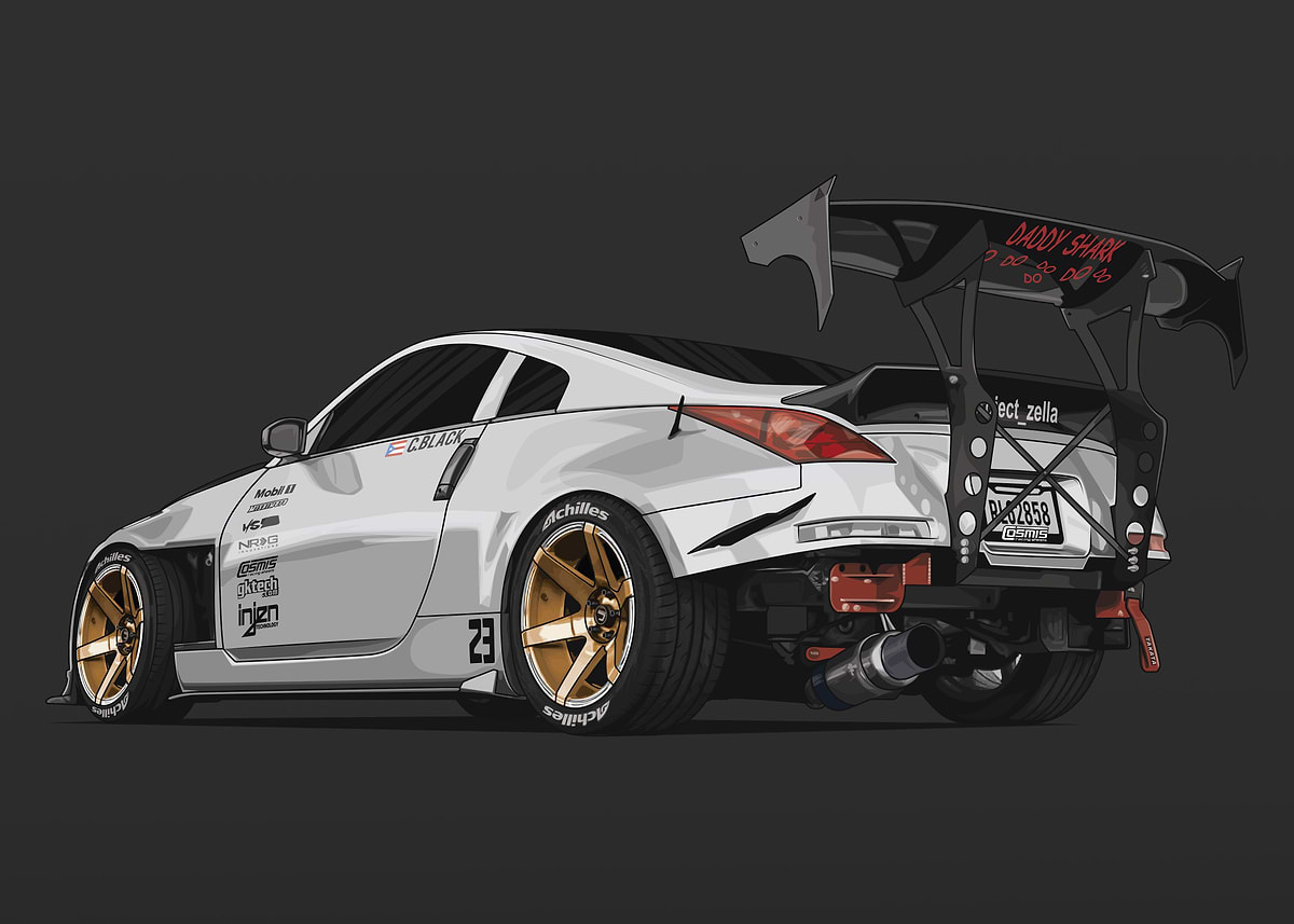 Nissan 350Z with Big Wing' Poster, picture, metal print, paint by