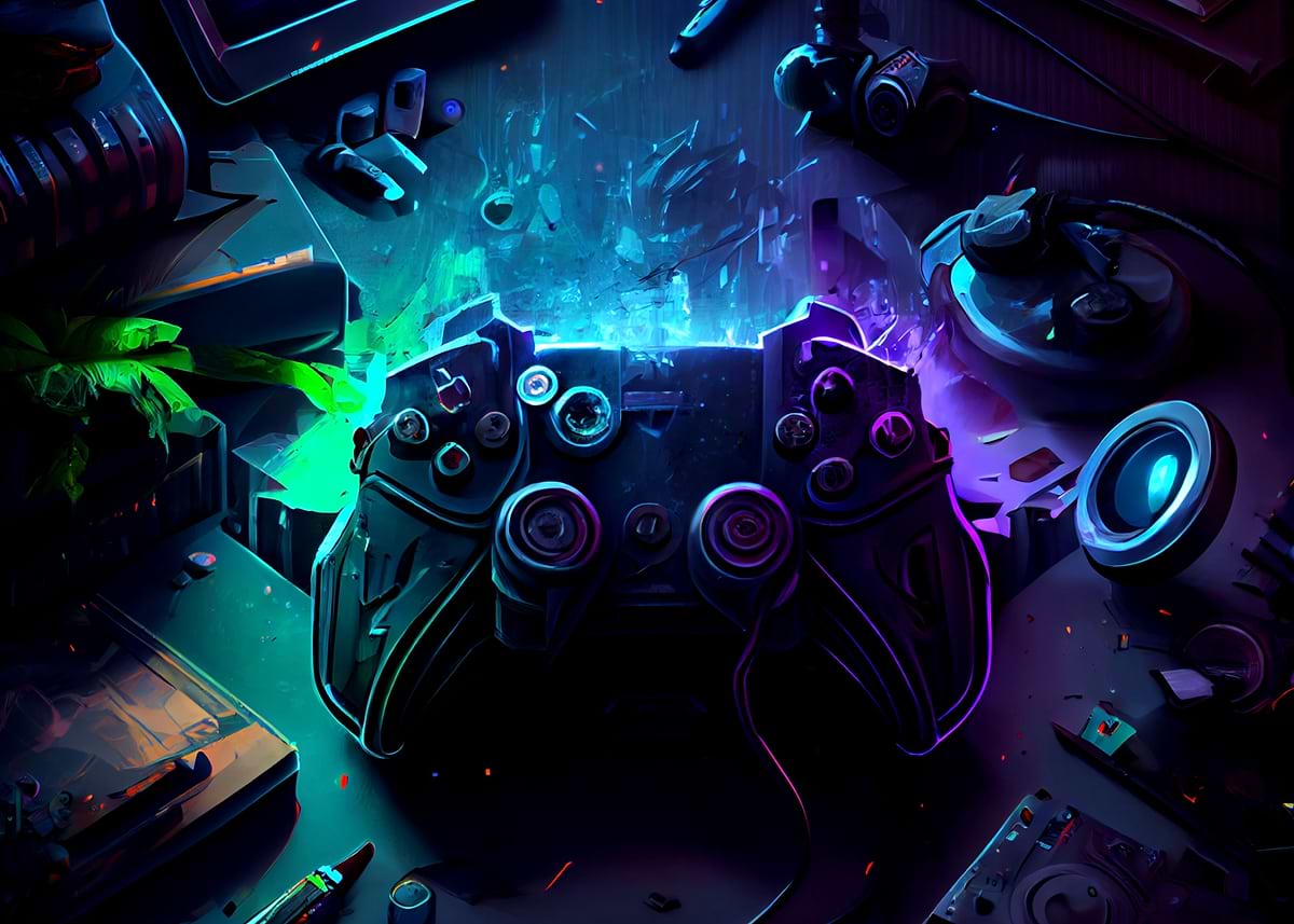 Gaming Controller' Poster, picture, metal print, paint by