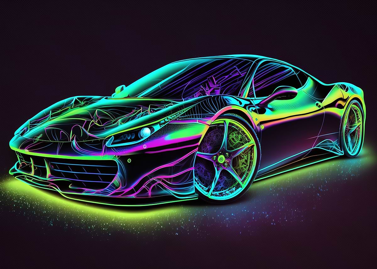'Neon Painted Ferrari 458' Poster, picture, metal print, paint by ...