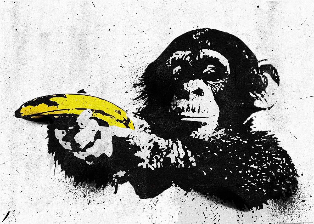 Banksy Monkey Banana Ape' Poster, picture, metal print, paint by