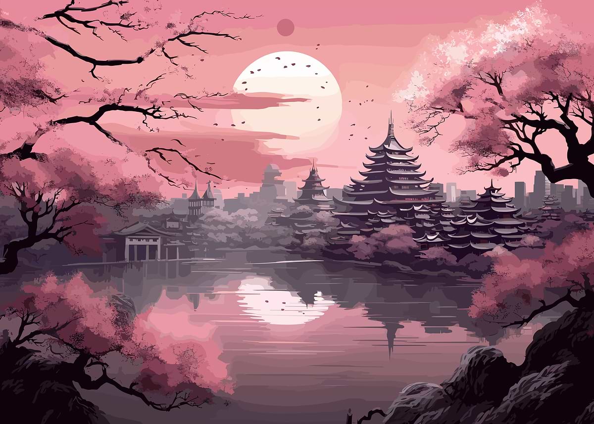 Cherry Blossom Japan Art' Poster, picture, metal print, paint by