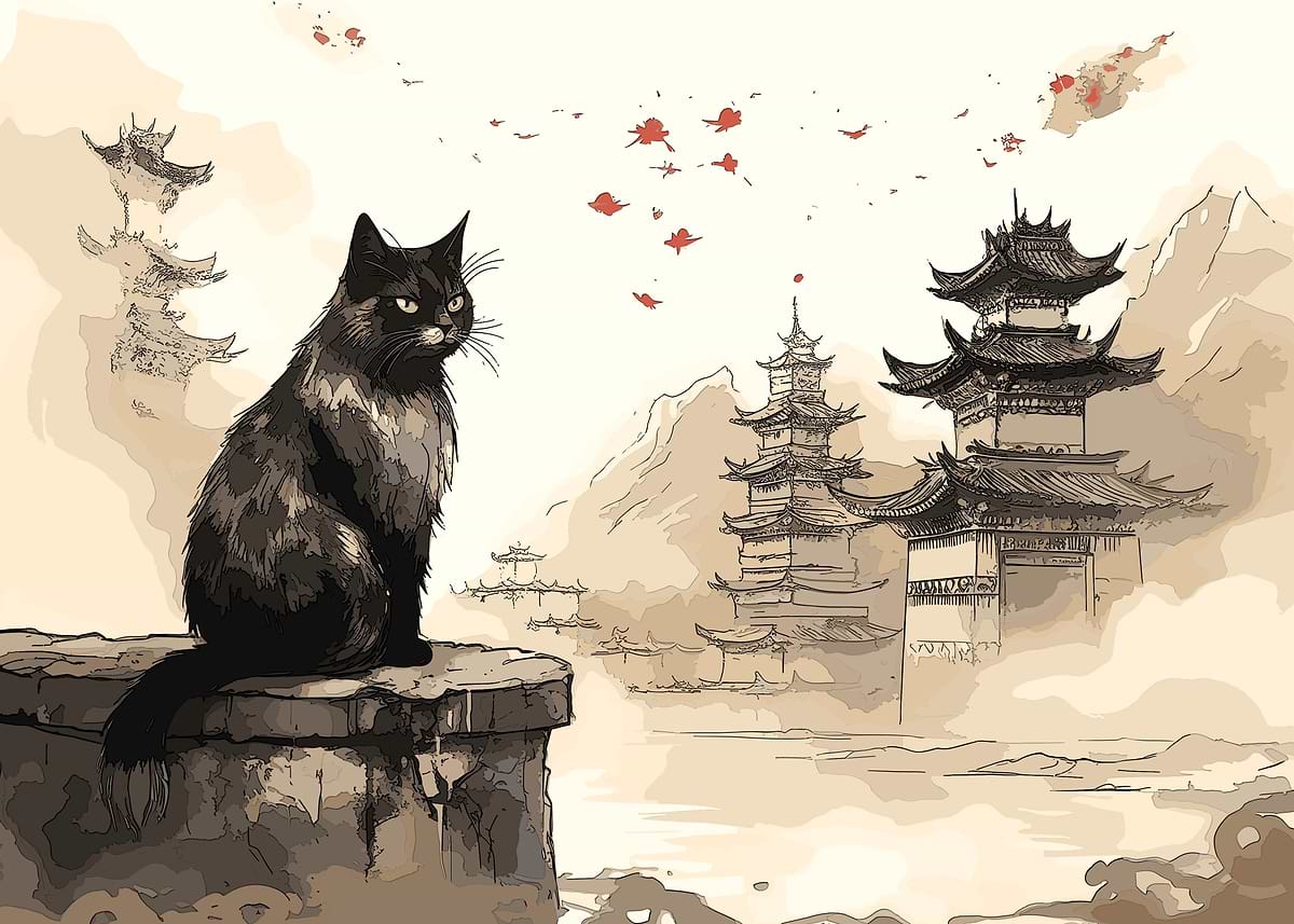 muku　Apple Poster cat japanese landscape' Poster, picture, metal print, paint