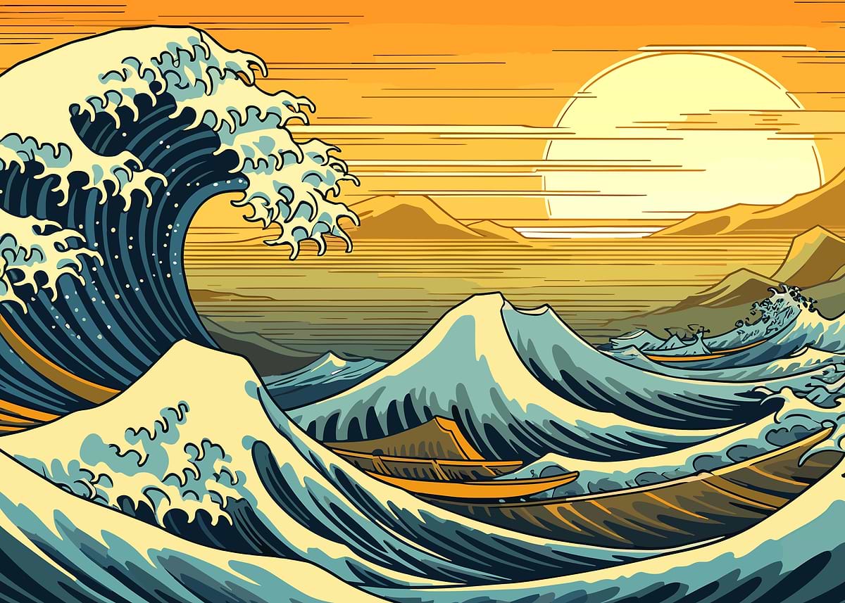 Massive Waves Japanese' Poster, picture, metal print, paint by