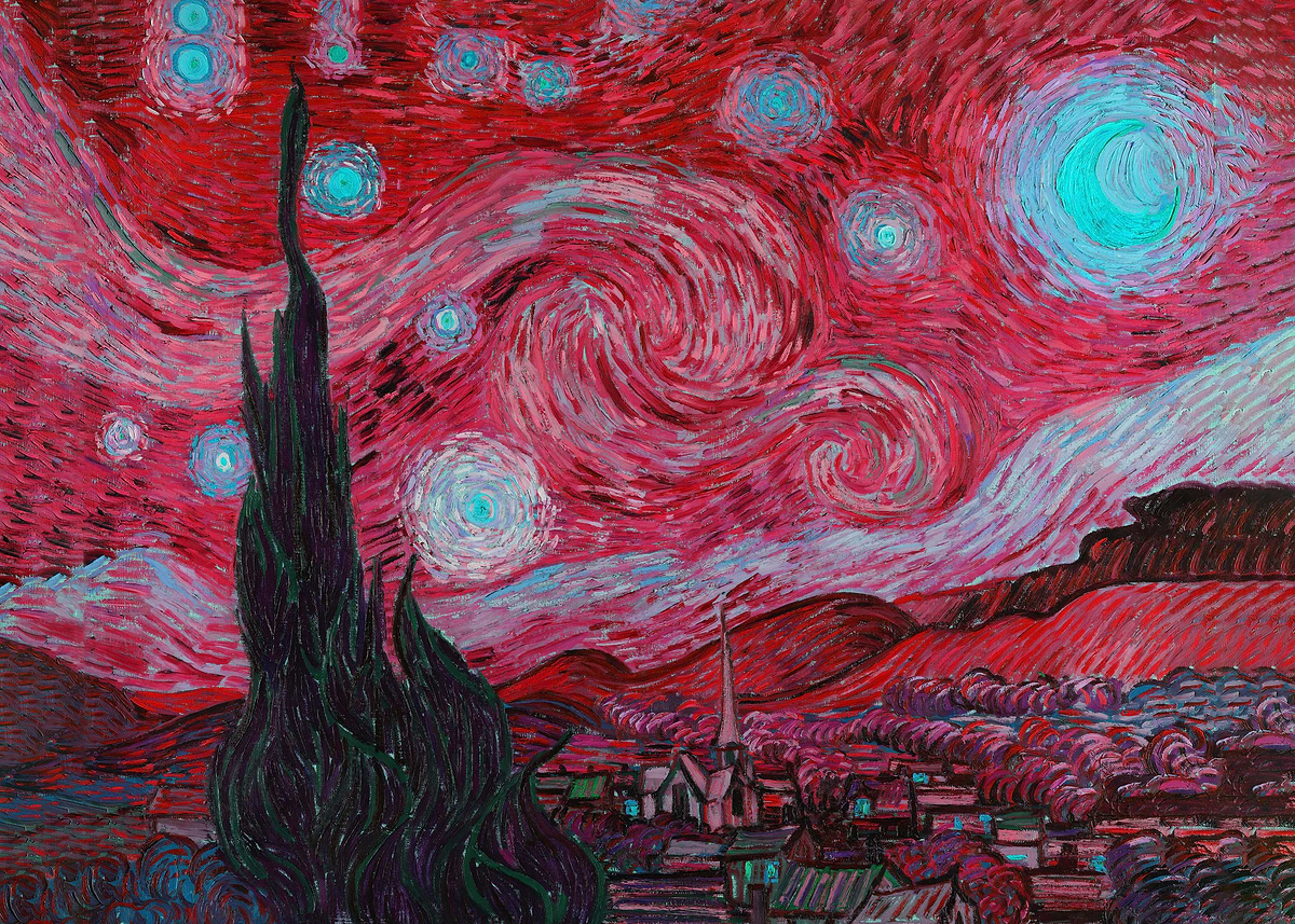 Starry Night Red Color' Poster, picture, metal print, paint by