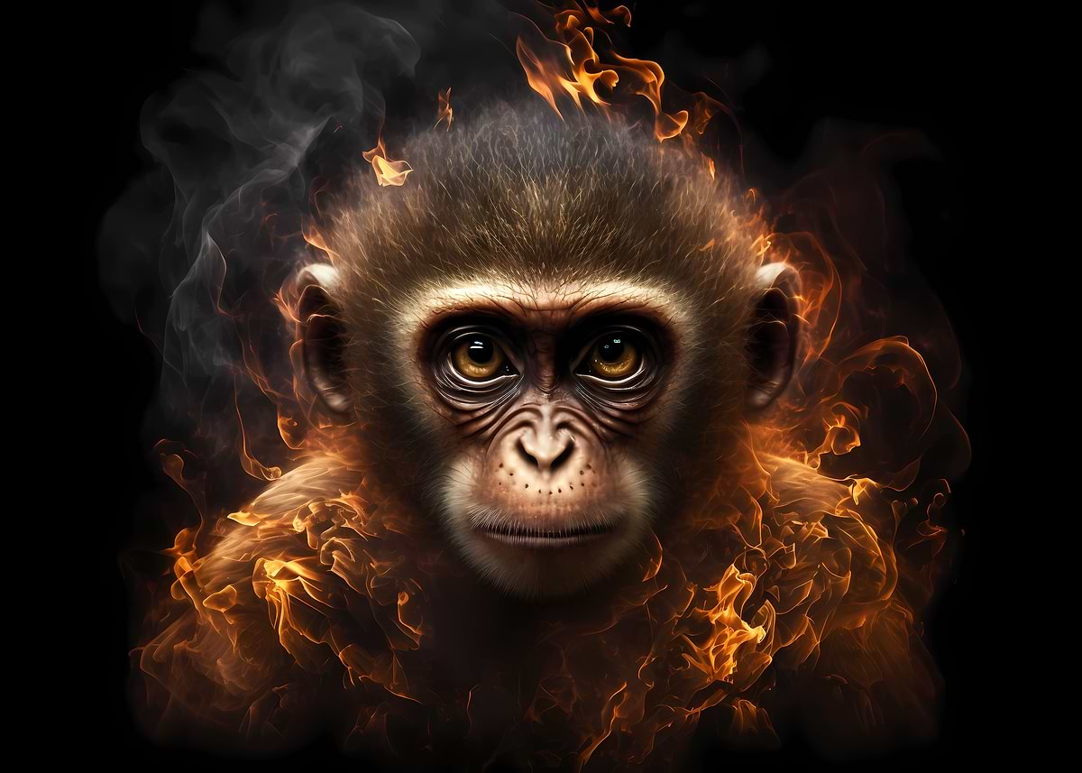 'Monkey made of fire' Poster, picture, metal print, paint by Jiri ...