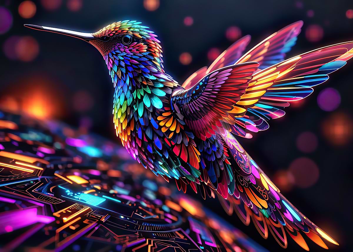 'DJ Fractal Hummingbird' Poster, picture, metal print, paint by Michael ...