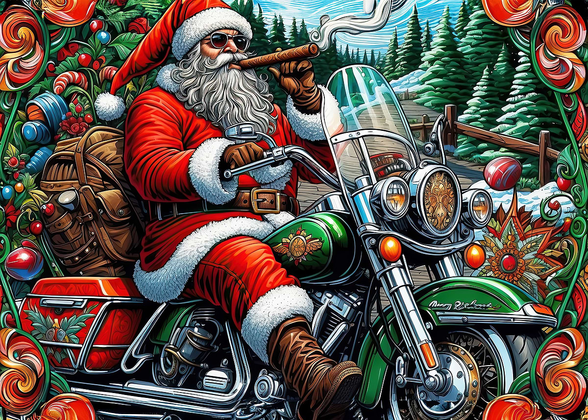 Santa Riding Poster Design 'Santas Hog Ride' Poster, picture, metal print, paint by Michael ...