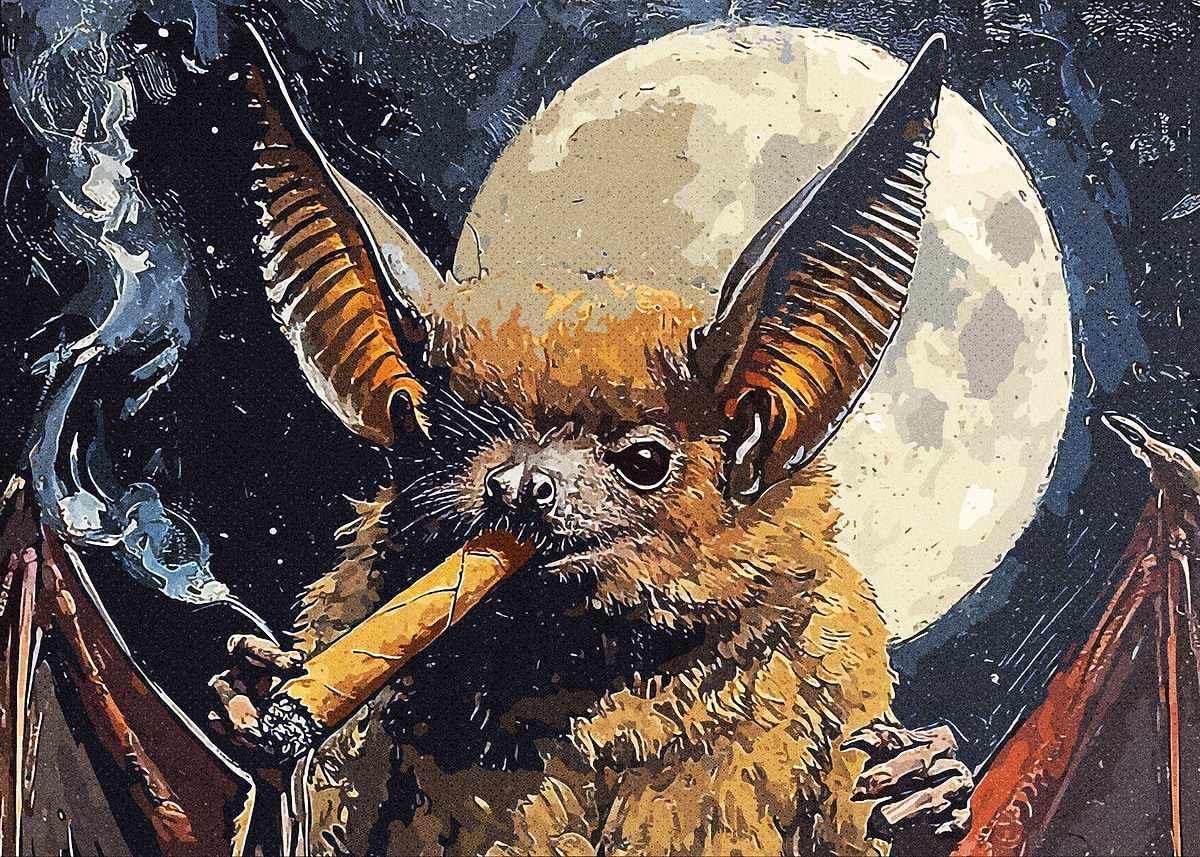 bats smoking cigarettes Smoking Bat' Poster, picture, metal print, paint by Magnum Attack