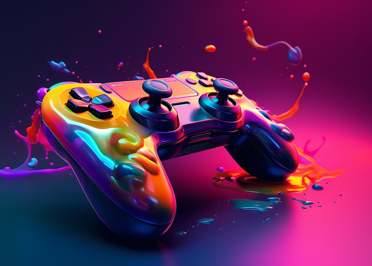 Gaming Color Splash 'gamepad splash colorful' Poster, picture, metal print, paint by Rizzz ...
