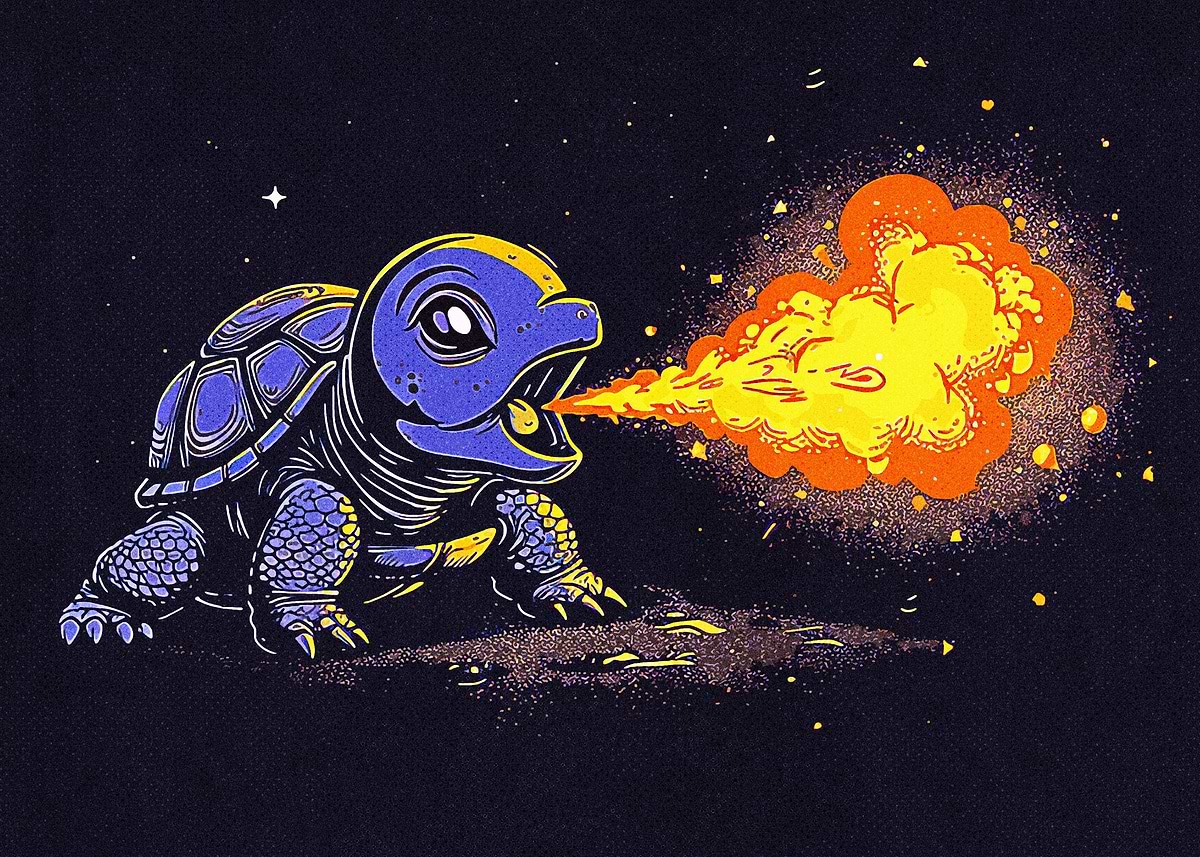 'Turtle Fire' Poster, picture, metal print, paint by Ammar Zain | Displate