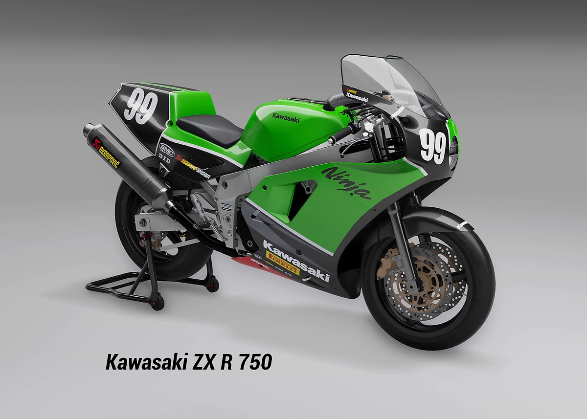 Kawasaki ZX R 750' Poster, picture, metal print, paint by One Line
