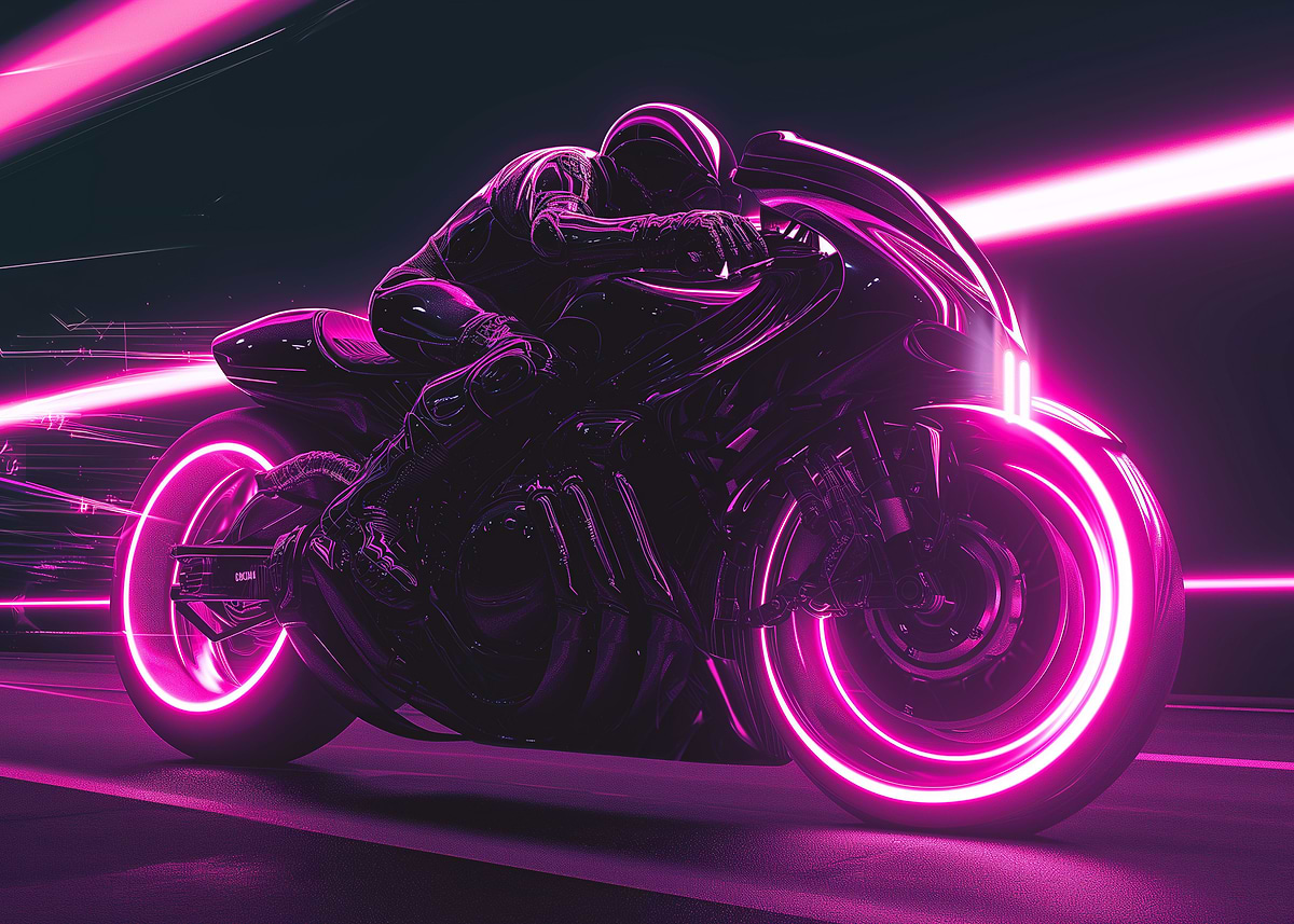 Neon Bike Rider' Poster, picture, metal print, paint by Wall