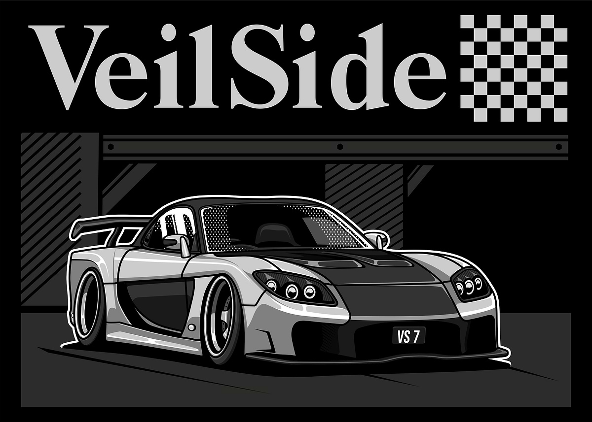 VeilSide RX 7 FD3s White' Poster, picture, metal print, paint by
