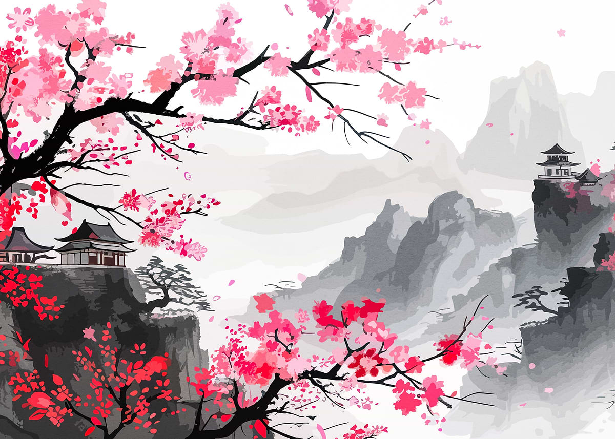 japan cherry blossoms' Poster, picture, metal print, paint by Hari
