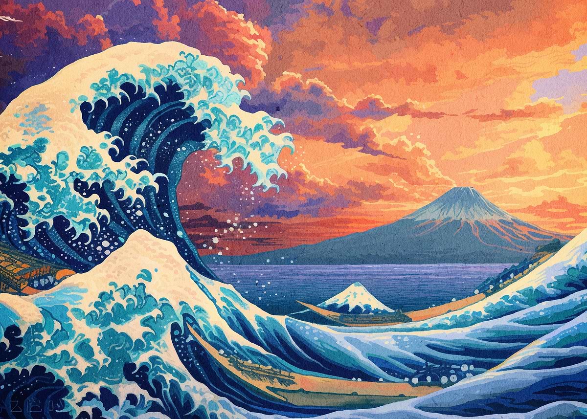Japan Kanagawa wave' Poster, picture, metal print, paint by Eira