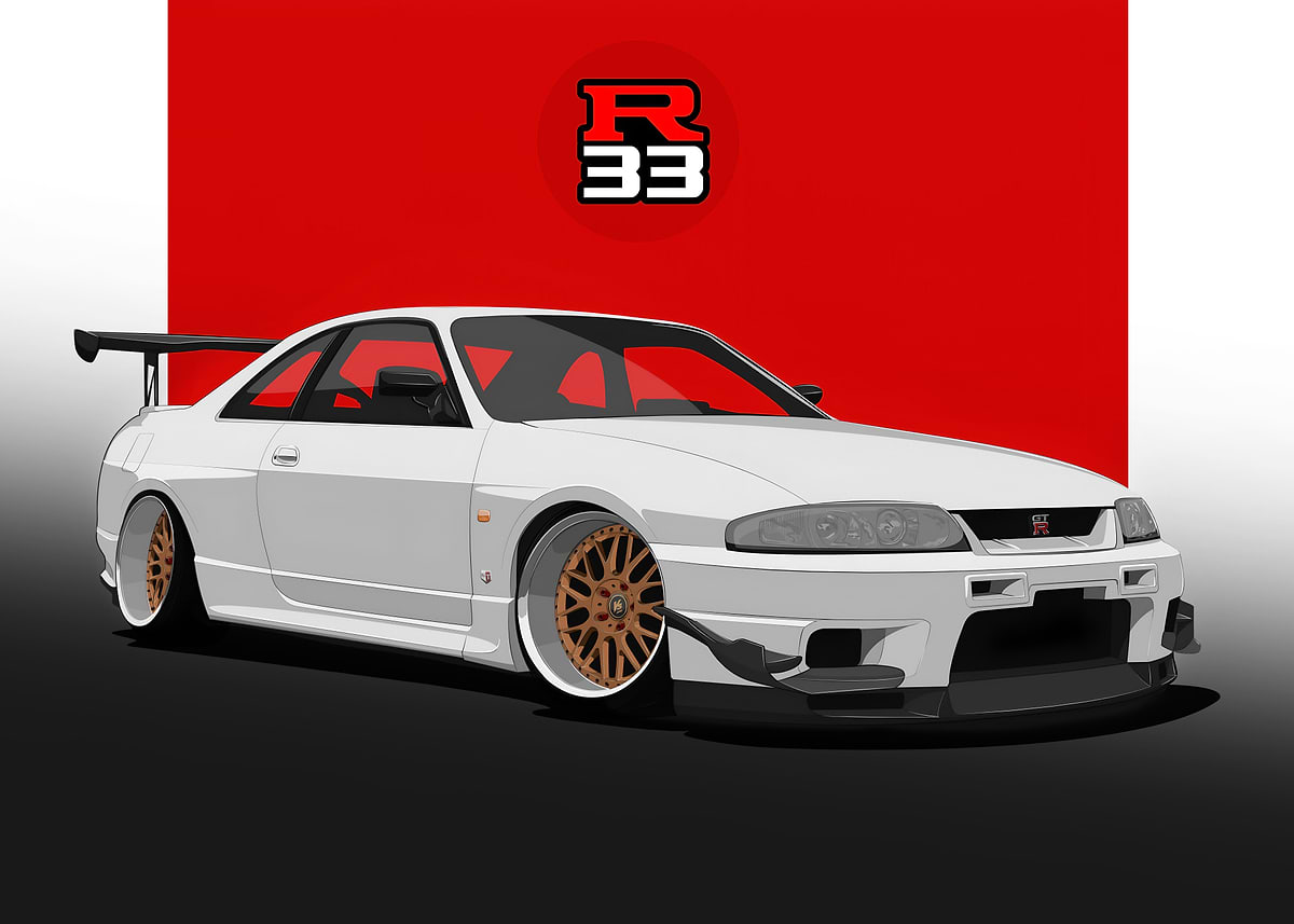Nissan Skyline GTR R33 Mod' Poster, picture, metal print, paint by