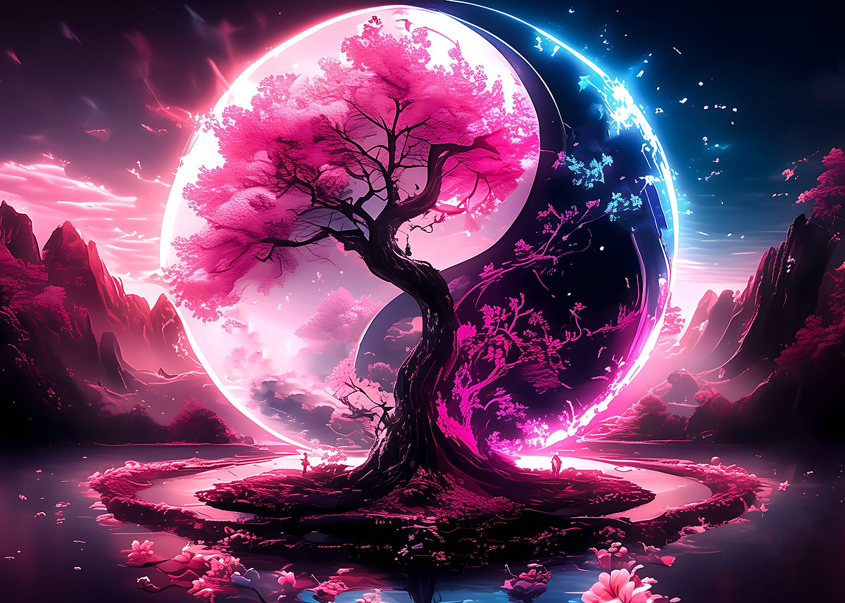Cherry Blossom Yin Yang' Poster, picture, metal print, paint by