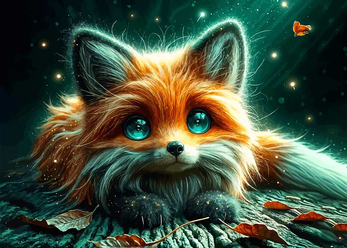 Cute Baby Fox ' Poster, picture, metal print, paint by DonnaAnselm
