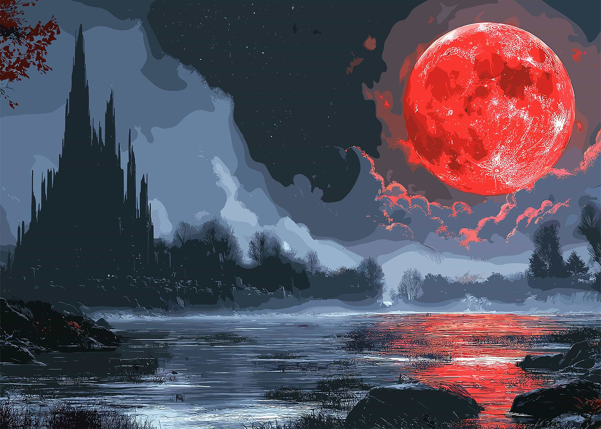 Red Moon Abstract 'Red Moon' Poster, picture, metal print, paint by Magnum Attack | Displate