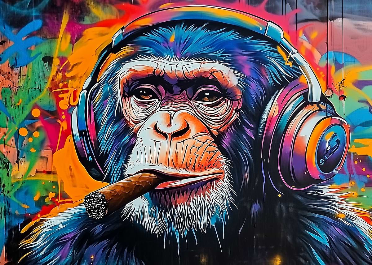 Cigar Smoking Monkey ' Poster, picture, metal print, paint by vin