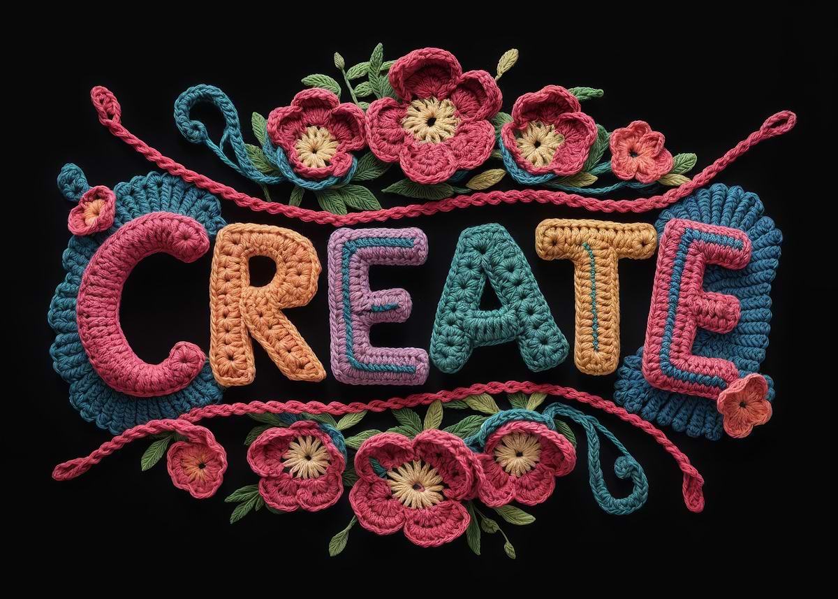 'Crocheted CREATE Word Art' Poster, picture, metal print, paint by ...