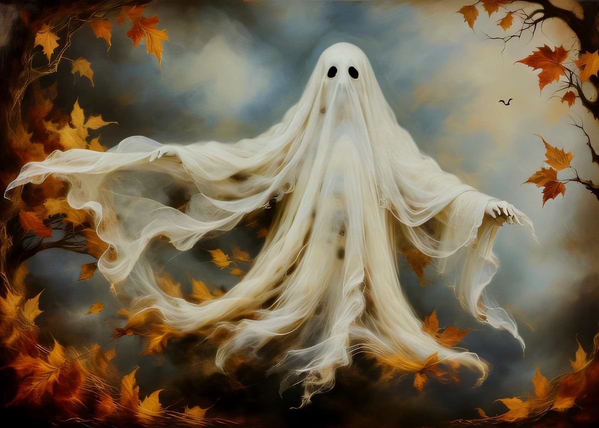 Spooky November 'Halloween Spooky Season Ghost in Autumn' Poster, picture, metal print ...