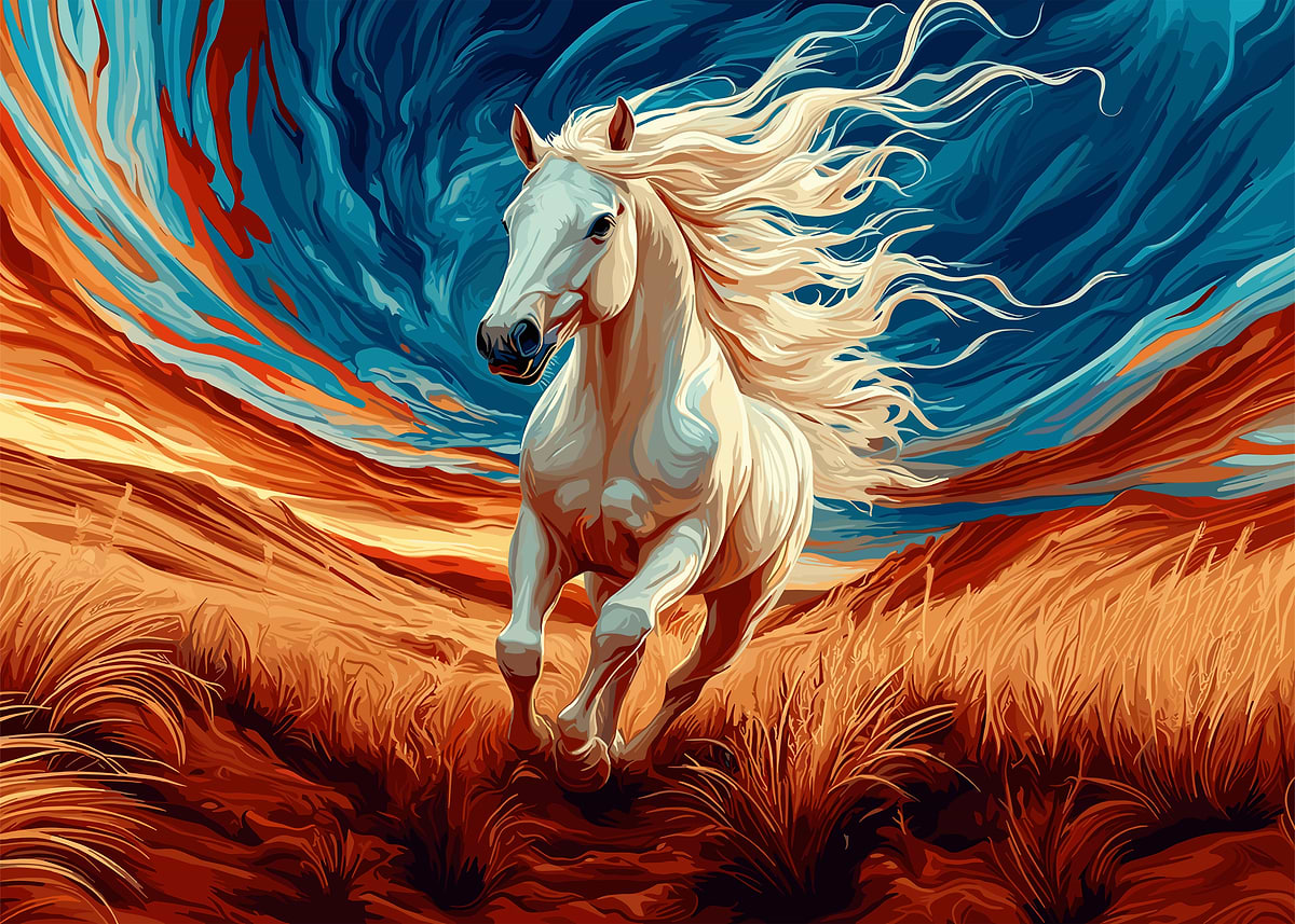 Fanth 'White Horse Running' Poster, picture, metal print, paint by Fanth ...