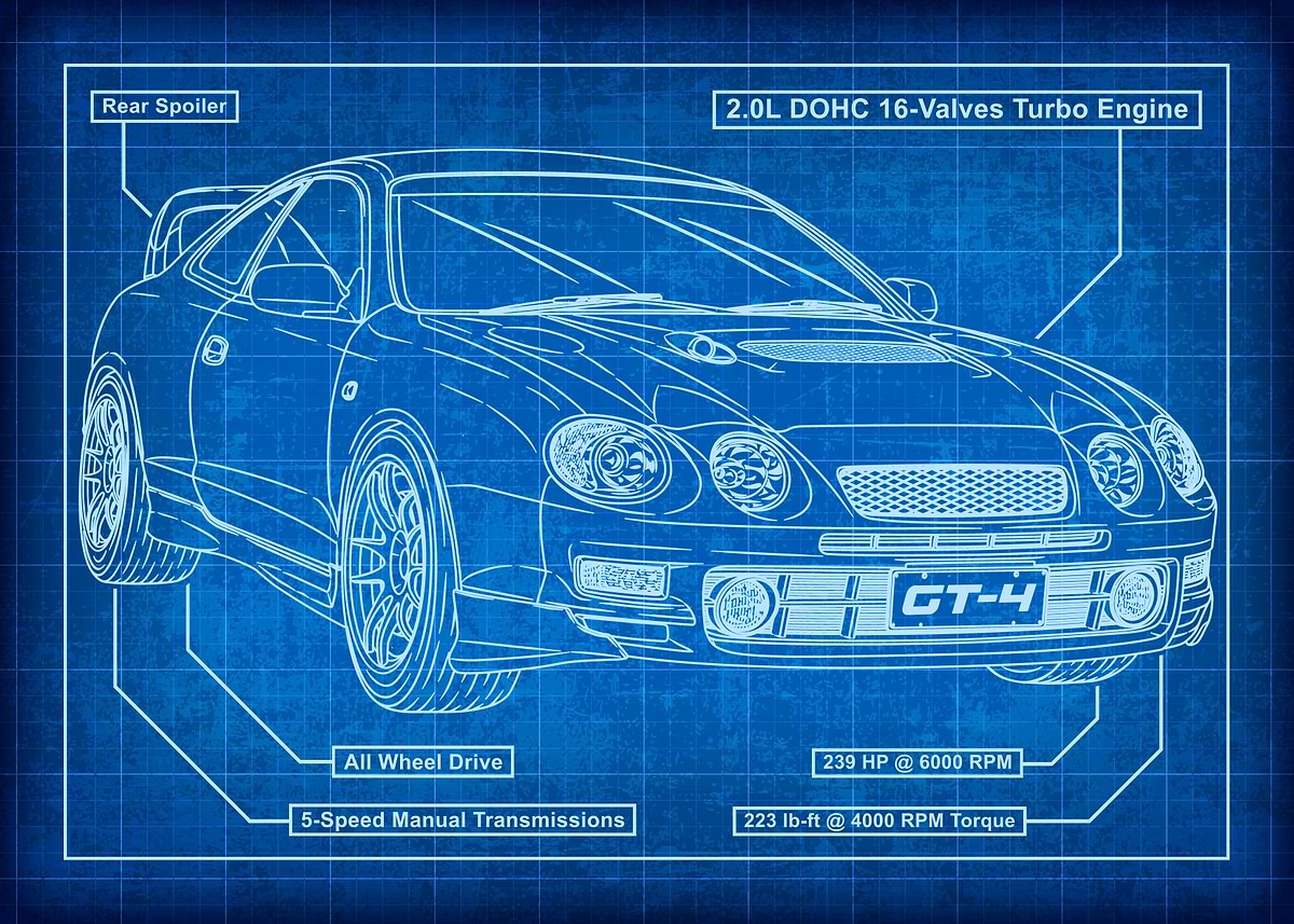 CELICA ST205 202 配電図 絶版品 Toyota Celica GT4 ST205 Blueprint' Poster, picture, metal print