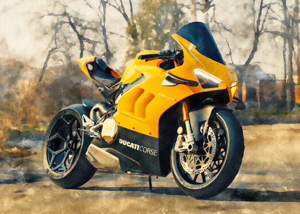 Yellow Ducati Corse Motorcycle' Poster, picture, metal print