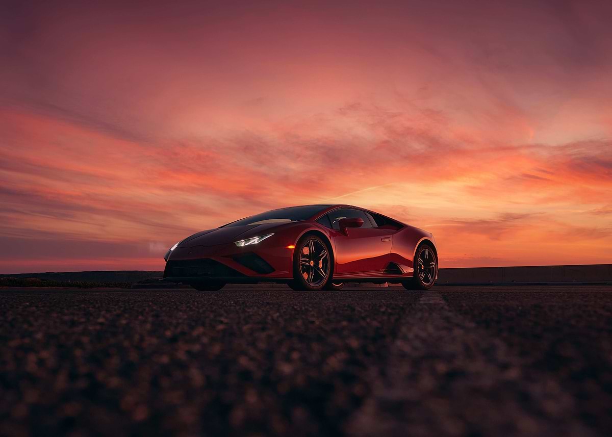 Red Lamborghini at Sunset' Poster, picture, metal print, paint by