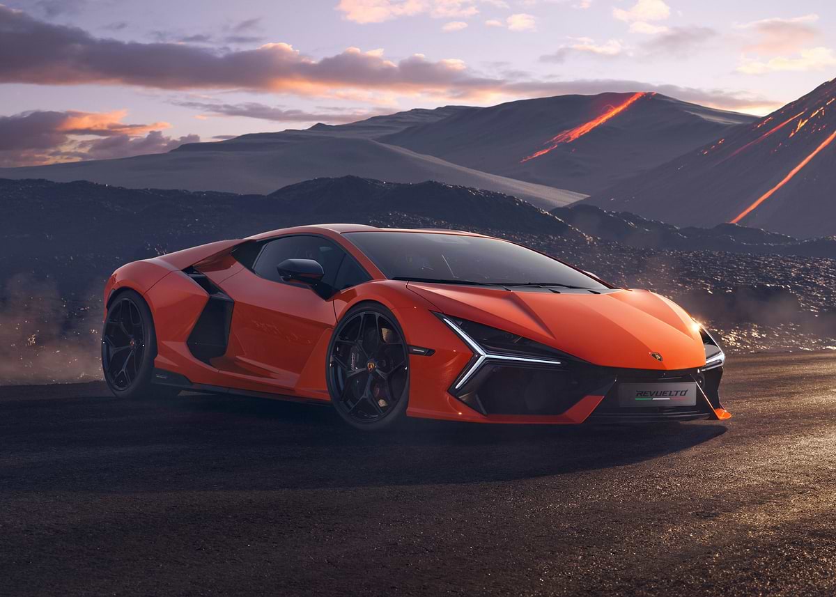 Orange Lamborghini Revuelto' Poster, picture, metal print, paint