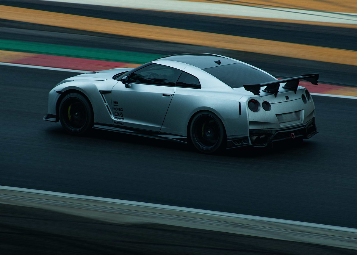 'Silver Nissan GT-R R35 on Track' Poster, picture, metal print, paint ...
