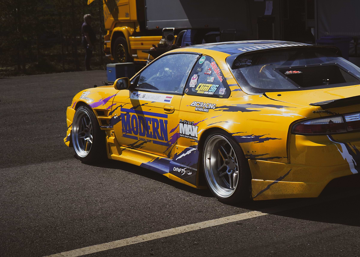 Yellow Drift Car' Poster, picture, metal print, paint by