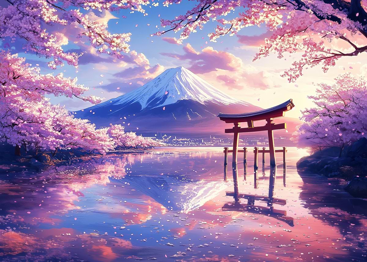 Mount Fuji Sakura Landscap' Poster, picture, metal print, paint by