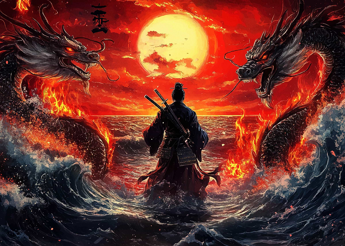 'Samurai and Dragons' Poster, picture, metal print, paint by Niyah ...