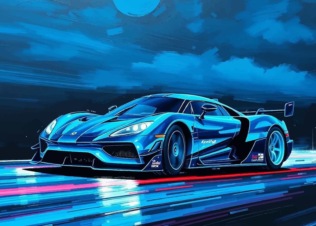 ✿✿✿Q00ページ✿✿✿ Blue Koenigsegg Jesko' Poster, picture, metal print, paint by