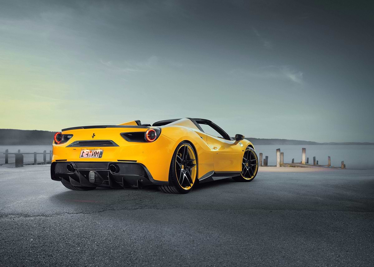 Yellow Ferrari 488 Spider' Poster, picture, metal print