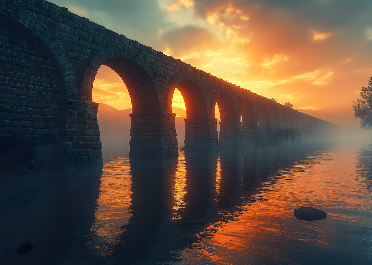 'Roman Aqueduct Stone Bridge Sunset' Poster, picture, metal print ...