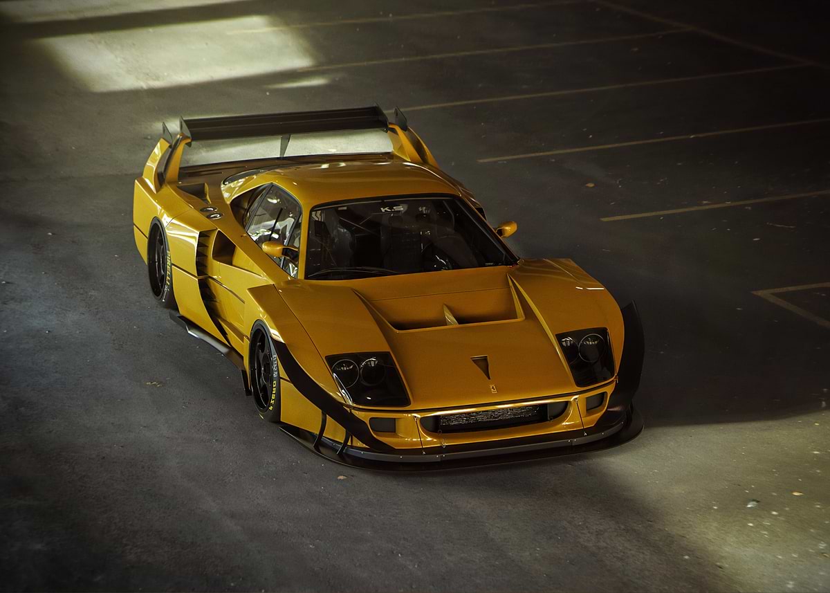 額縁 Displate YellowFerrari Limited Poster Ferrari 458 Yellow Poster Style Wall Art