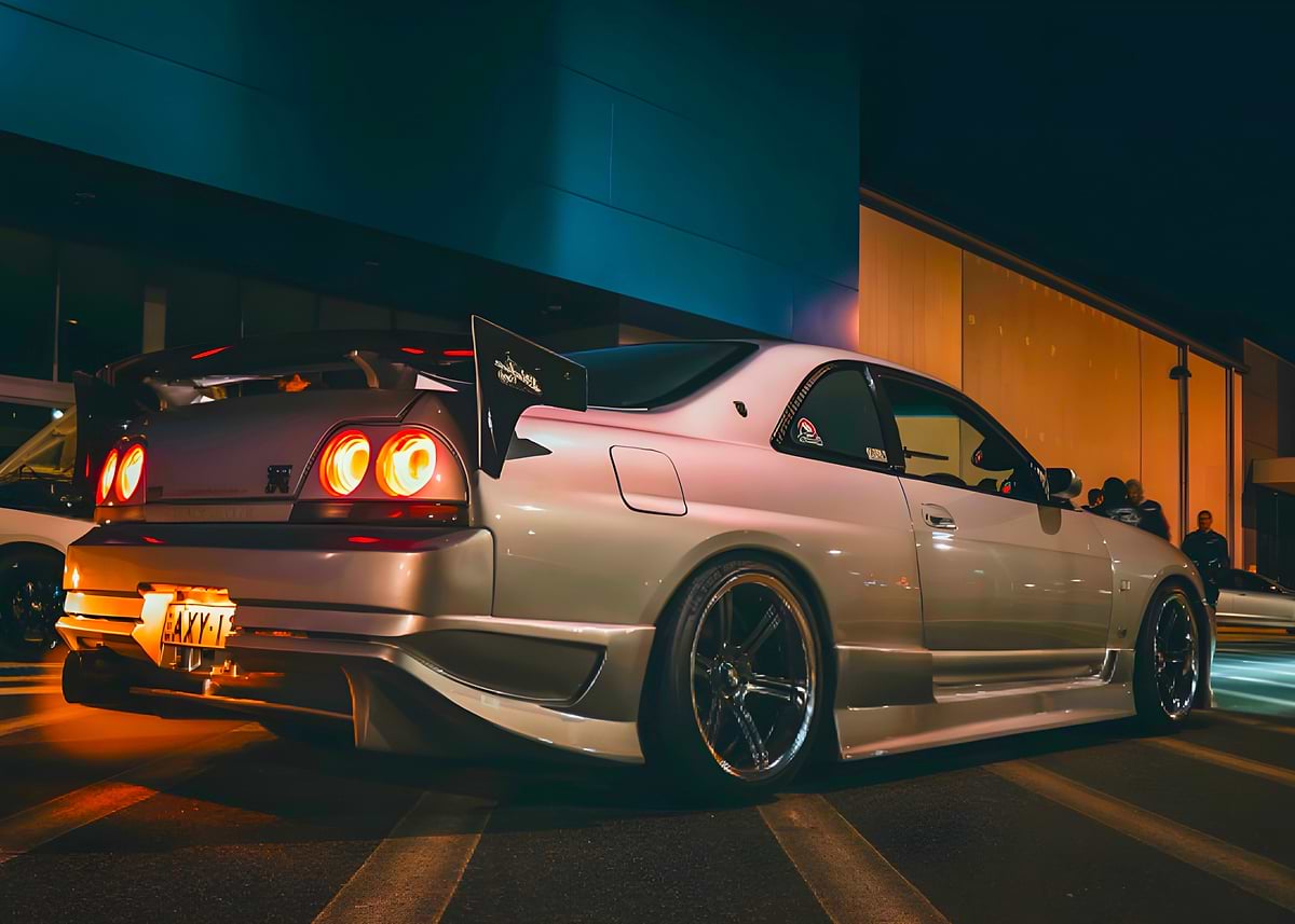 'Silver Nissan Skyline R33' Poster, picture, metal print, paint by ...