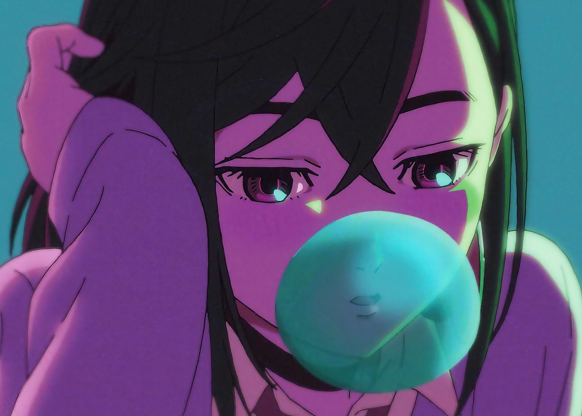 Momo Ayase with Bubble Gum' Poster, picture, metal print, paint by