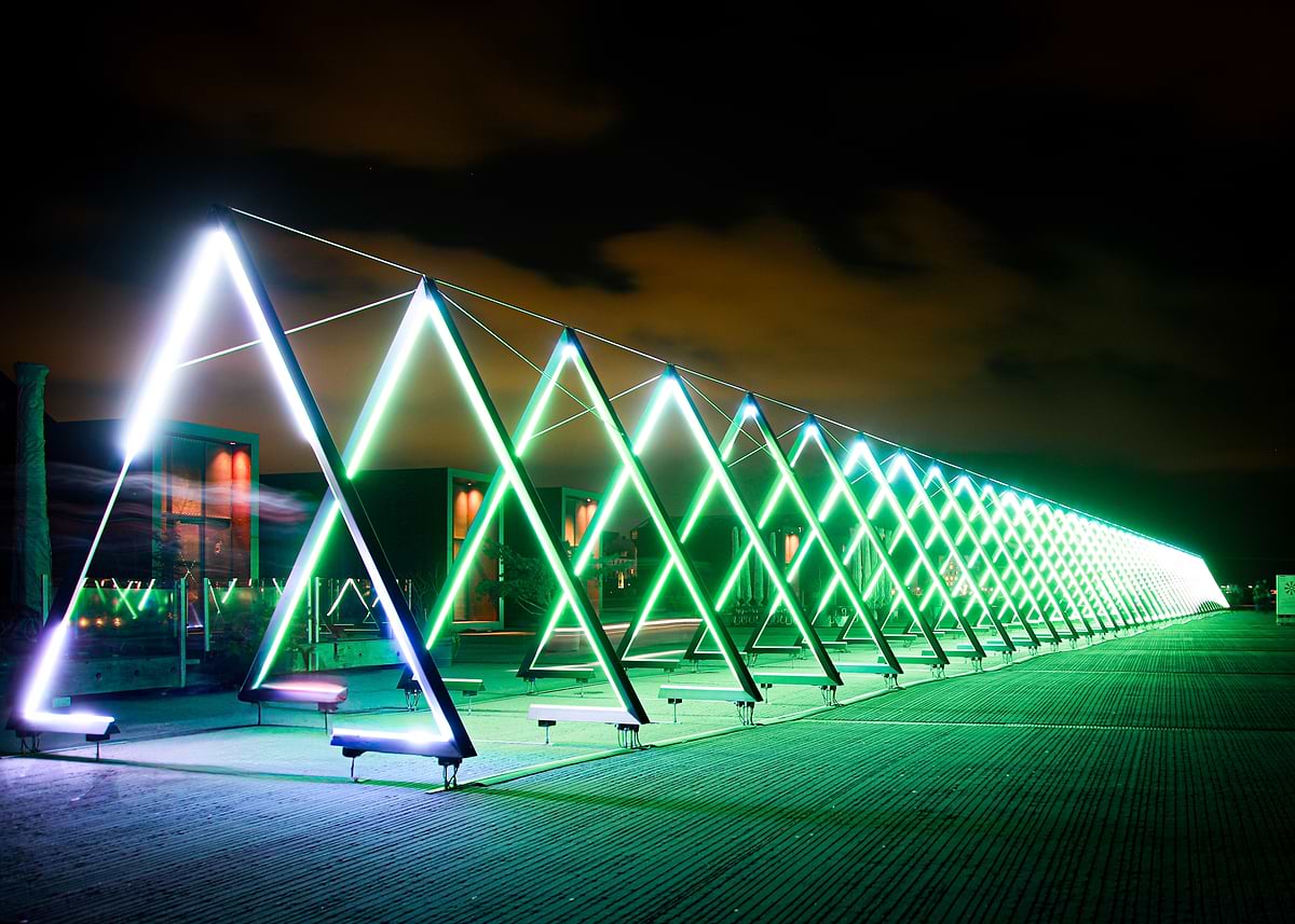 Triangle Installation 'Neon Triangle Installation' Poster, picture, metal print, paint by ...