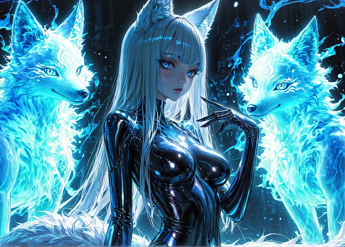 Cyberpunk Fox Spirit Poster, Picture & Metal Print – Fantasy Anime