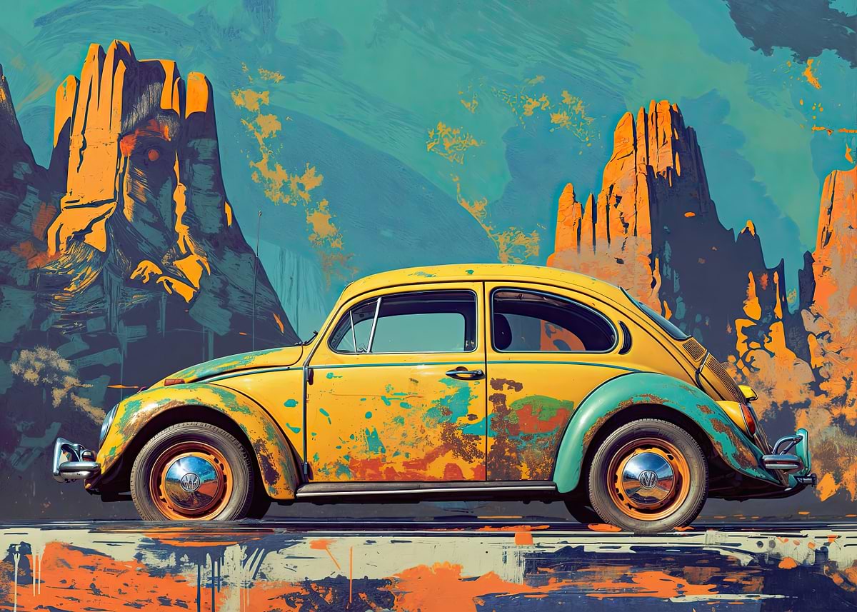Volkswagen Beetle in Surreal Art' Poster, picture, metal print